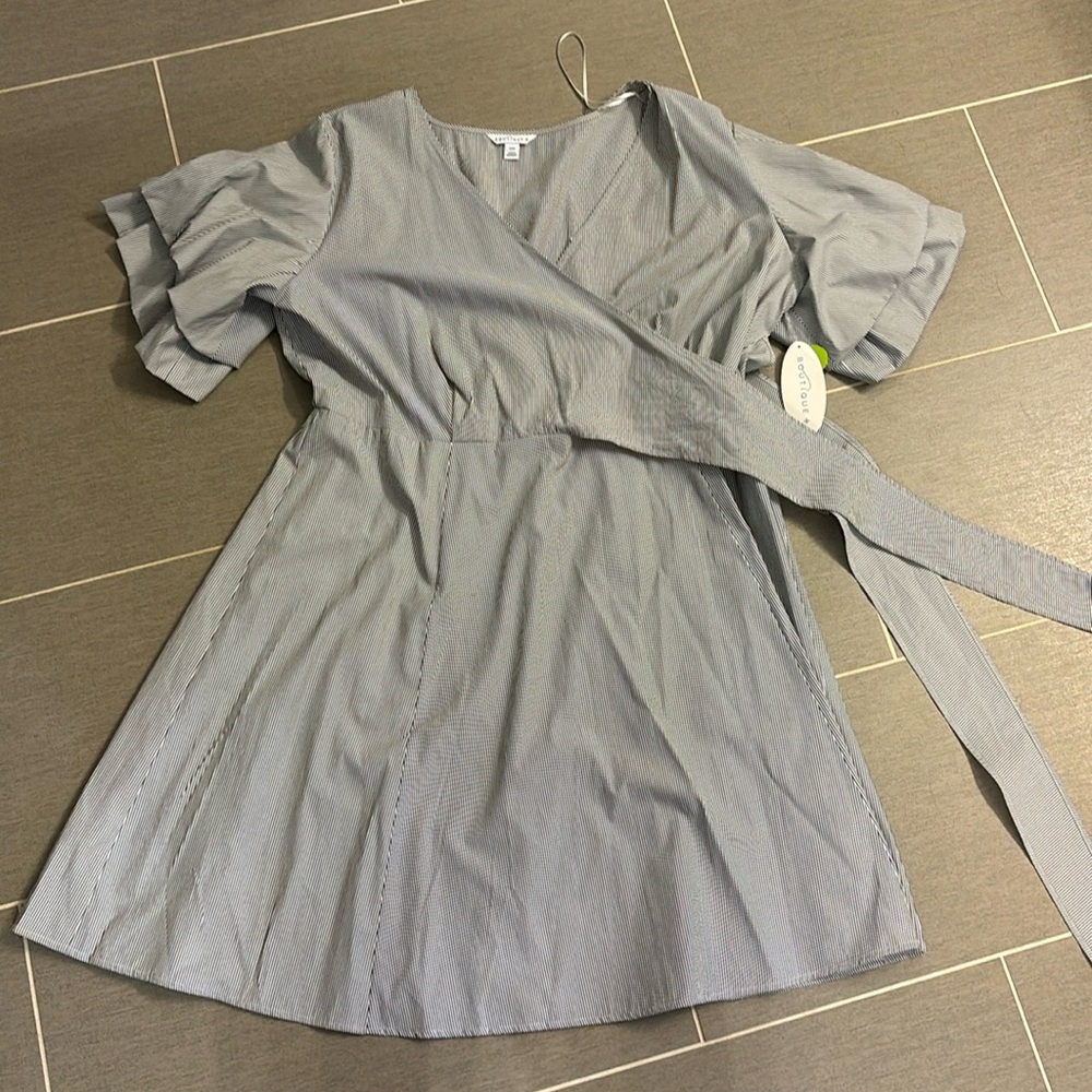 White and blue/grey striped dress. NWT. 22W